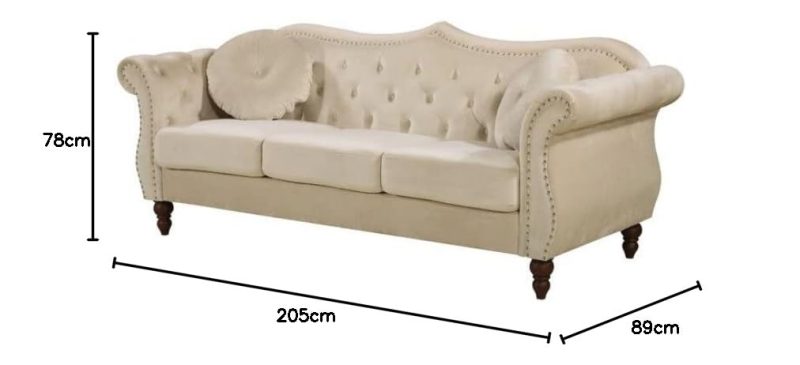Wood Art India - 3 +2 Seater Luxary Designed Velvet Tuffted Sofa Set for Living Room, Hallways, Offices, Bedroom (Cream)