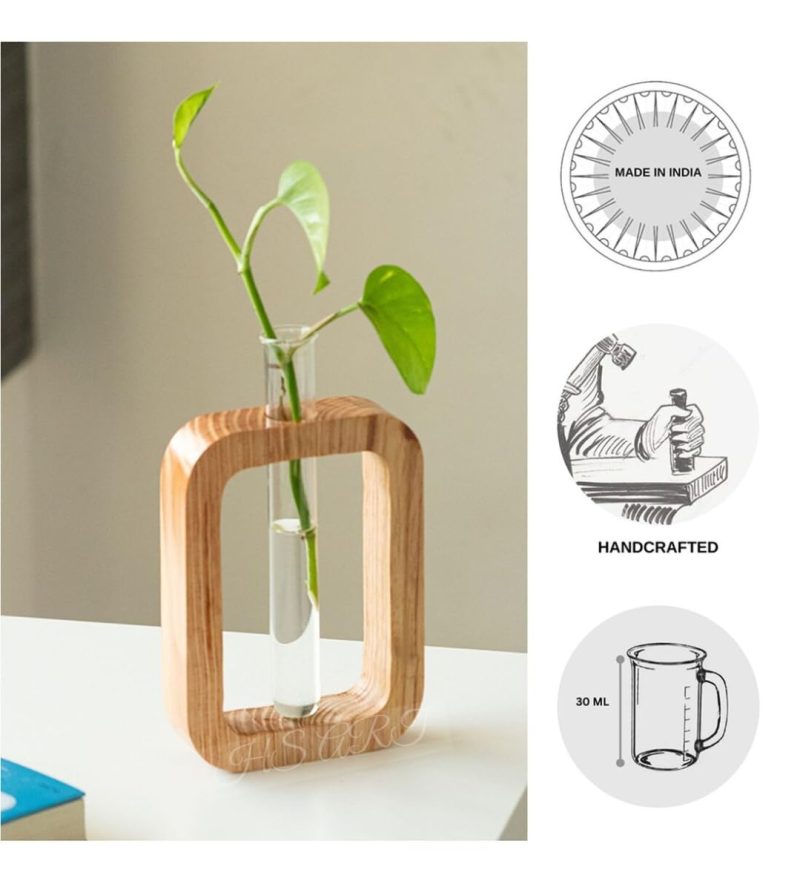 HS ART Wooden Table Flower Vase Home Decor Items/Propagation/Decor Plant Holder Dining Table Wooden Flower Vase for Decor Home Office Living Room Rectangular (1) - Image 3